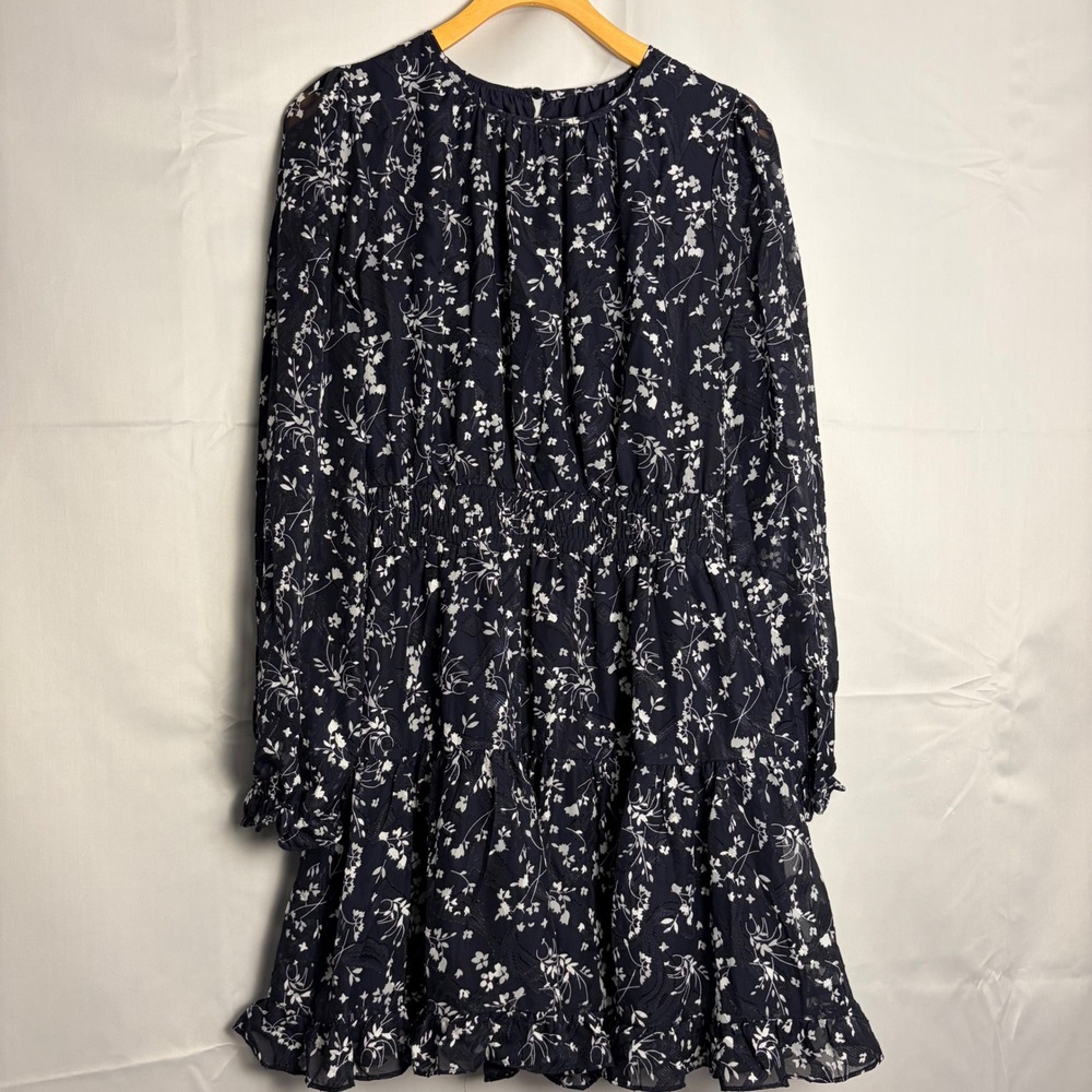 Lulus Navy Blue Floral Long Sleeve Smocked Mini Dress IDD75133 Small